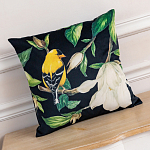 Декоративная подушка чёрная с изображением птиц и цветов Blooming Birds варинант исполнения - 2 | Loft Concept в Омске