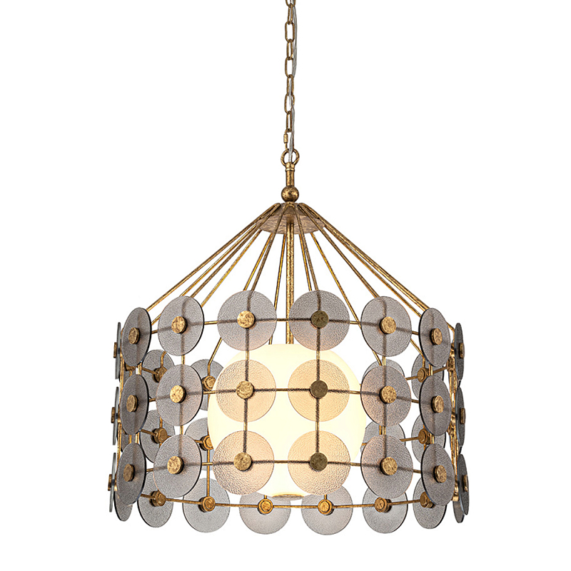 Люстра подвесная с круглыми дисками из серого фактурного стекла с белым матовым шаром внутри Quintiesse Золотой Белый Серый в Омске | Loft Concept 