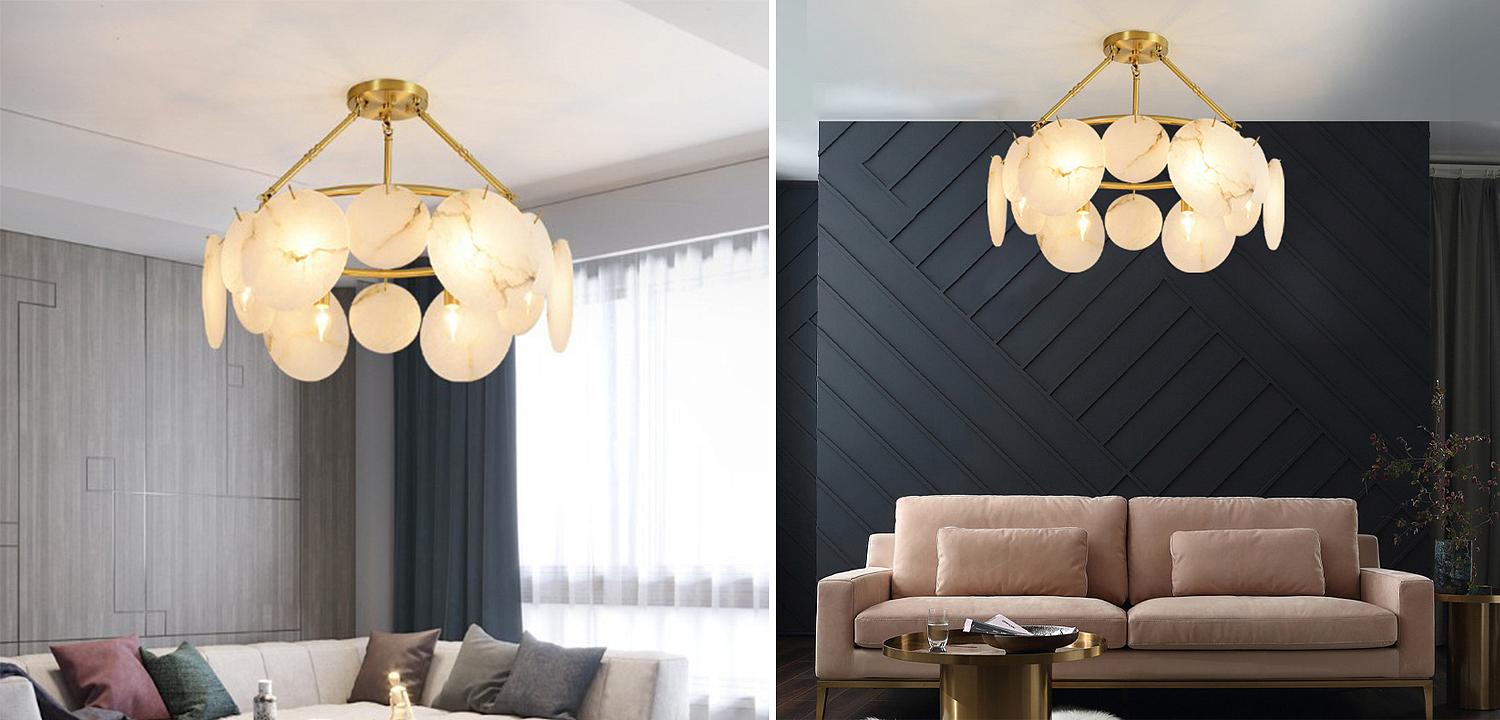 Дизайнерская люстра с круглыми мраморными подвесами Round Marble Pendants Дизайнерская люстра с круглыми мраморными подвесами Round Marble Pendants - Loft-Concept в Омске