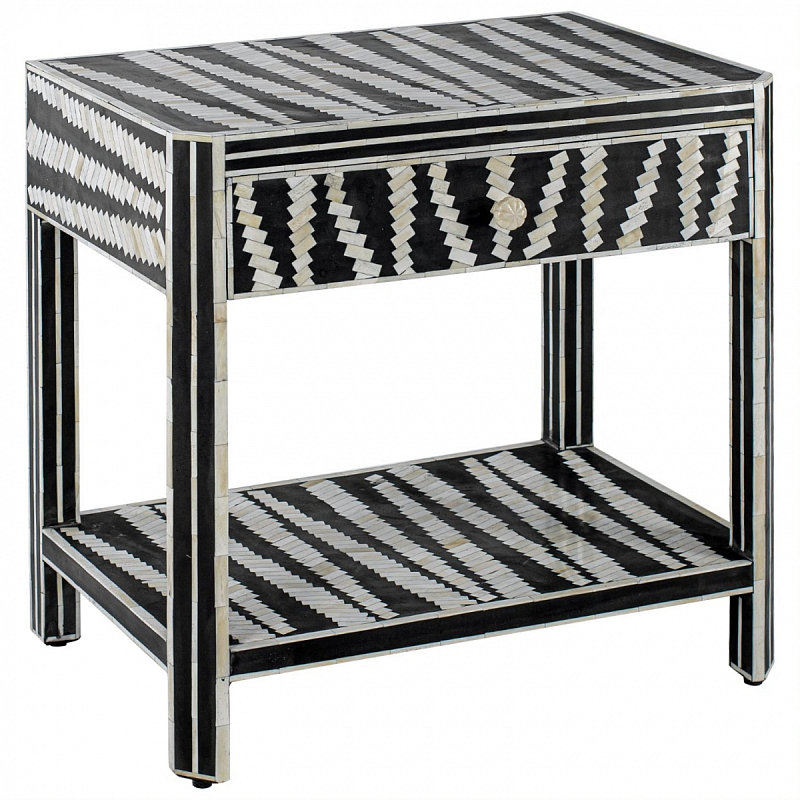 Тумбочка Black&white Indian Bone Inlay nightstand Черно-белый в Омске | Loft Concept 