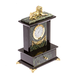 Часы настольные с декором в виде льва из натурального камня Нефрит Lion Stone Clock варинант исполнения - 2 | Loft Concept в Омске