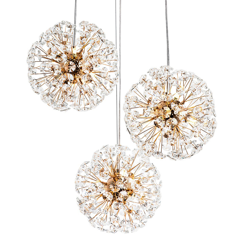 Подвесной светильник с 3-мя плафонами Crystal Dandelions Hanging Lamp Глянцевое золото Прозрачный Подвесной светильник с 3-мя плафонами Crystal Dandelions Hanging Lamp Глянцевое золото Прозрачный в Омске | Loft Concept