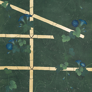 Обои ручная роспись Morning Glory Original colourway on Edo Green painted Xuan paper