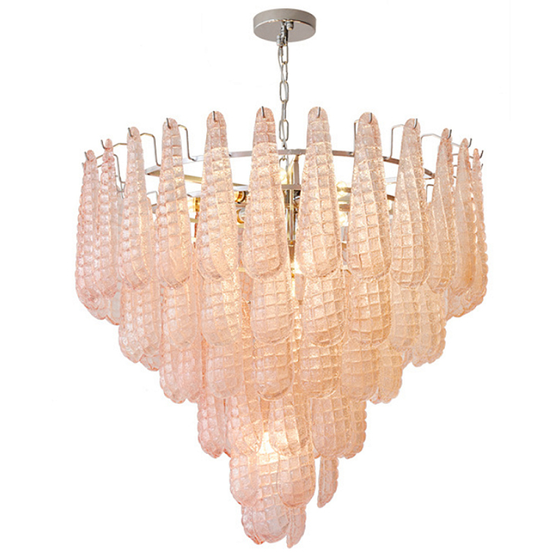 Современная Люстра Textured Glass Drops Chandelier Нежно розовые капли Розовый пастельный Золотой Современная Люстра Textured Glass Drops Chandelier Нежно розовые капли Розовый пастельный Золотой в Омске | Loft Concept