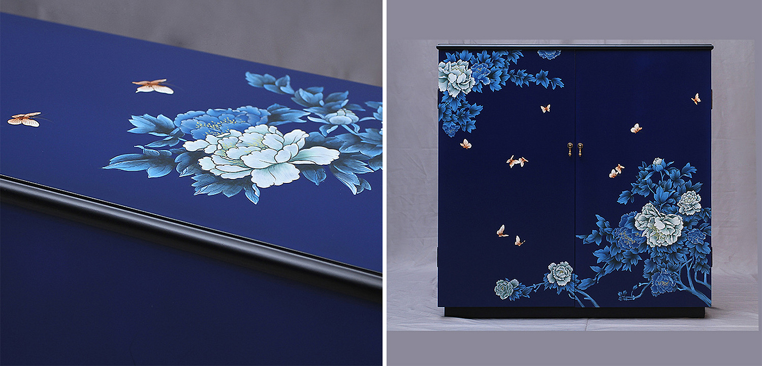 Синий Комод в Китайском стиле ручная роспись Цветы и Бабочки Flowers and Butterflies Blue chest Синий Комод в Китайском стиле ручная роспись Цветы и Бабочки Flowers and Butterflies Blue chest - Loft-Concept в Омске