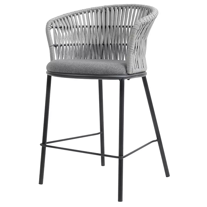 Стул барный с декоративным плетением на спинке и подлокотниках Chair Weave Светло-серый Темно-серый Стул барный с декоративным плетением на спинке и подлокотниках Chair Weave Светло-серый Темно-серый в Омске | Loft Concept