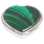 Таблетница карманная в форме сердца с 3-мя отделениями с зеркалом и накладкой из натурального камня Малахит Silver Stone Pillboxes варинант исполнения - 1 | Loft Concept в Омске