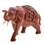 Статуэтка из дерева суар в виде слона в традиционном облачении Elephant in blanket варинант исполнения - 1 | Loft Concept в Омске