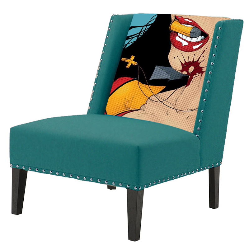 FUN Armchair "Super woman" Turquoise Дизайнерское кресло с цветным принтом Бирюзовый в Омске | Loft Concept 