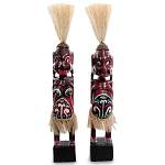 Комплект из 2-х деревянных статуэток Asmat Straw Headdress Statuettes Red Turquoise варинант исполнения - 4 | Loft Concept в Омске