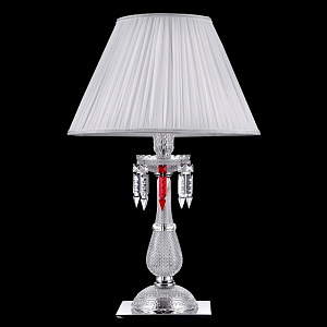 Настольная лампа с белым текстильным абажуром и хрустальными подвесками красного и прозрачного цвета Lustre Reverie