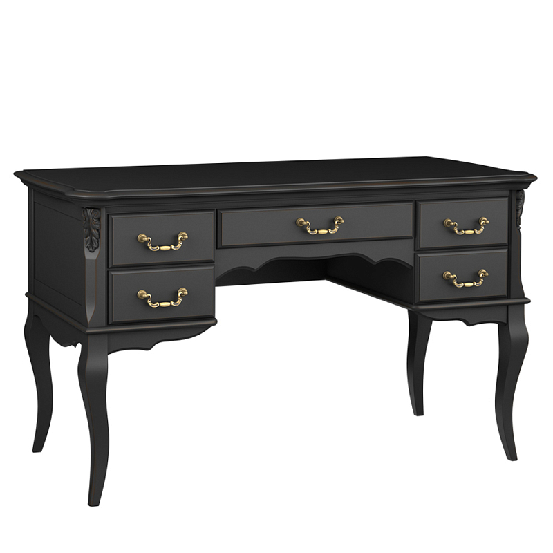 Стол рабочий черный из массива бука с 5-ю ящиками Black Provence Черный в Омске | Loft Concept 