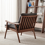 Кресло c каркасом из массива дерева и мягкой кожаной обивкой Walnut Armchair варинант исполнения - 4 | Loft Concept в Омске