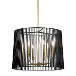 Люстра цвета латунь с 6-ю лампами свечами внутри цилиндрического абажура из черных металлических реек Kichler варинант исполнения - 1 | Loft Concept в Омске