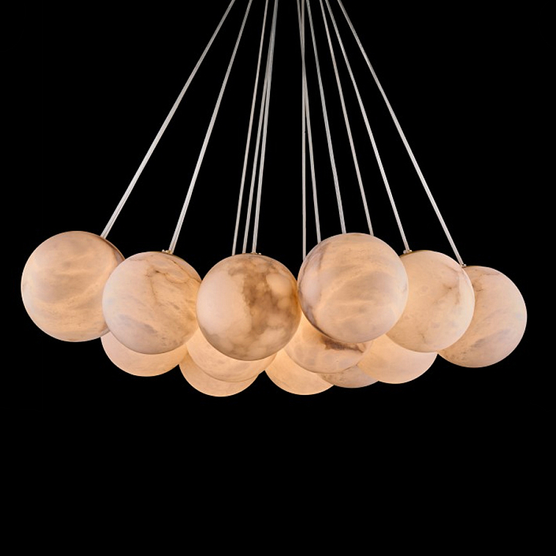 Люстра подвесная круглая с сферическими плафонами из натурального камня Glowing Spheres Латунь Белый в Омске | Loft Concept 