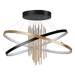 Люстра подвесная с 2-мя пересекающимися круглыми подвесами в черном и золотистом цвете и вертикальными подвесками Ring Horizontal варинант исполнения - 1 | Loft Concept в Омске