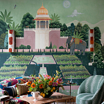 Обои ручная роспись Mahal Garden Original colourway on blue painted Xuan paper варинант исполнения - 1 | Loft Concept в Омске