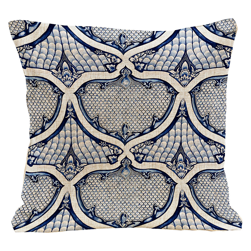 Декоративная подушка Blue Spades Pillow Морская синь Бежевый Декоративная подушка Blue Spades Pillow Морская синь Бежевый в Омске | Loft Concept