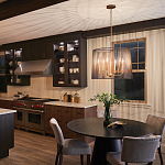 Люстра цвета латунь с 6-ю лампами свечами внутри цилиндрического абажура из черных металлических реек Kichler варинант исполнения - 7 | Loft Concept в Омске