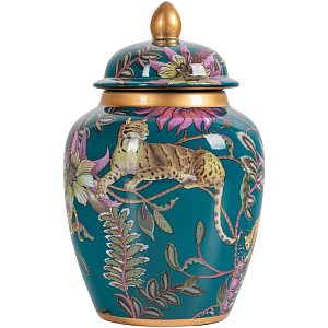 Ваза с крышкой Leopard Flowers Vase Emerald