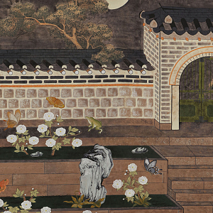 Обои ручная роспись The Art of Learning and Steps for the Flowers by Teo Yang Special Colourway on purple painted Xuan paper