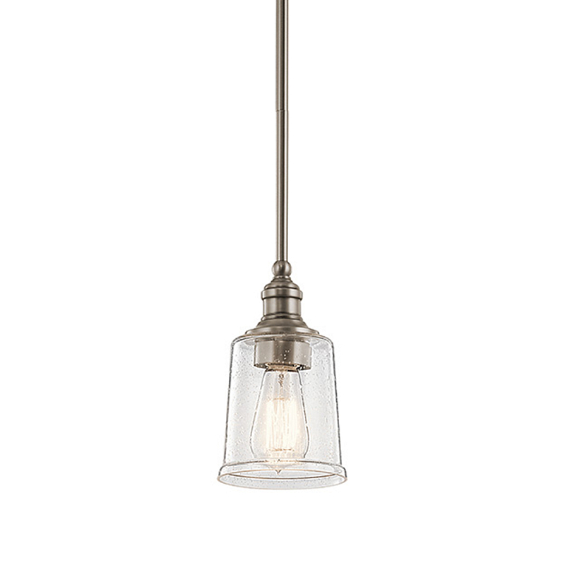 Подвесной светильник со стеклянным плафоном в форме колокола с эффектом пузырьков Kichler Олово Латунь Прозрачное Стекло в Омске | Loft Concept 