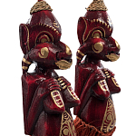 Комплект из 2-х деревянных статуэток Asmat Red Straw Headdress Statuettes Red Gold варинант исполнения - 3 | Loft Concept в Омске