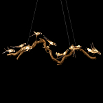 Люстра подвесная линейная с прозрачными стеклянными птичками на ветвях Serip Voa варинант исполнения - 7 | Loft Concept в Омске