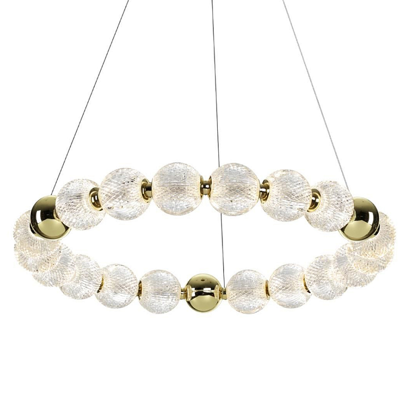 Люстра подвесная кольцевая с прозрачными рифлеными шарообразными плафонами Crystal Globule Золотой Прозрачный в Омске | Loft Concept 
