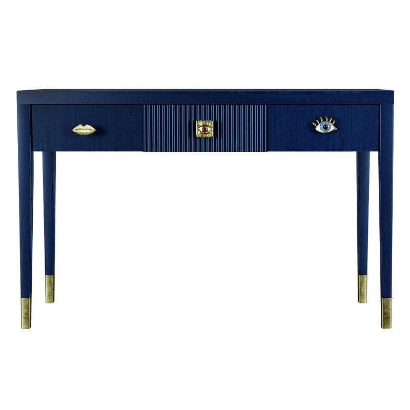 Дизайнерский Письменный стол Elsa Dreams Blue с тремя ящиками Синий в Омске | Loft Concept 