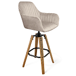 Барный стул со спинкой и подлокотниками на 4-х коричневых деревянных ножках Бежевый Велюр Ava Charm варинант исполнения - 1 | Loft Concept в Омске