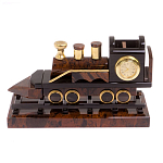 Часы настольные в виде паровоза из натурального камня Обсидиан Train Stone Clock варинант исполнения - 4 | Loft Concept в Омске