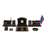 Настольный письменный набор с часами из природного камня обсидиана  Gift for Manager варинант исполнения - 1 | Loft Concept в Омске