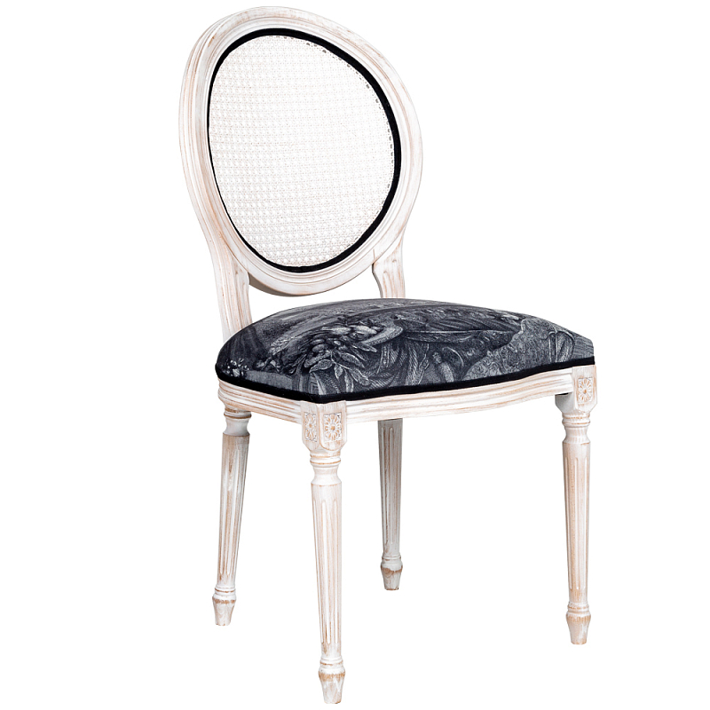 Стул с ротанговой спинкой Palace Gardens Stool Черно-белый Белый винтажная патина   в Омске | Loft Concept 