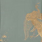 Обои ручная роспись в стиле Арт-деко Whistler Peacocks Golden colourway on Blue Grey dyed silk варинант исполнения - 1 | Loft Concept в Омске