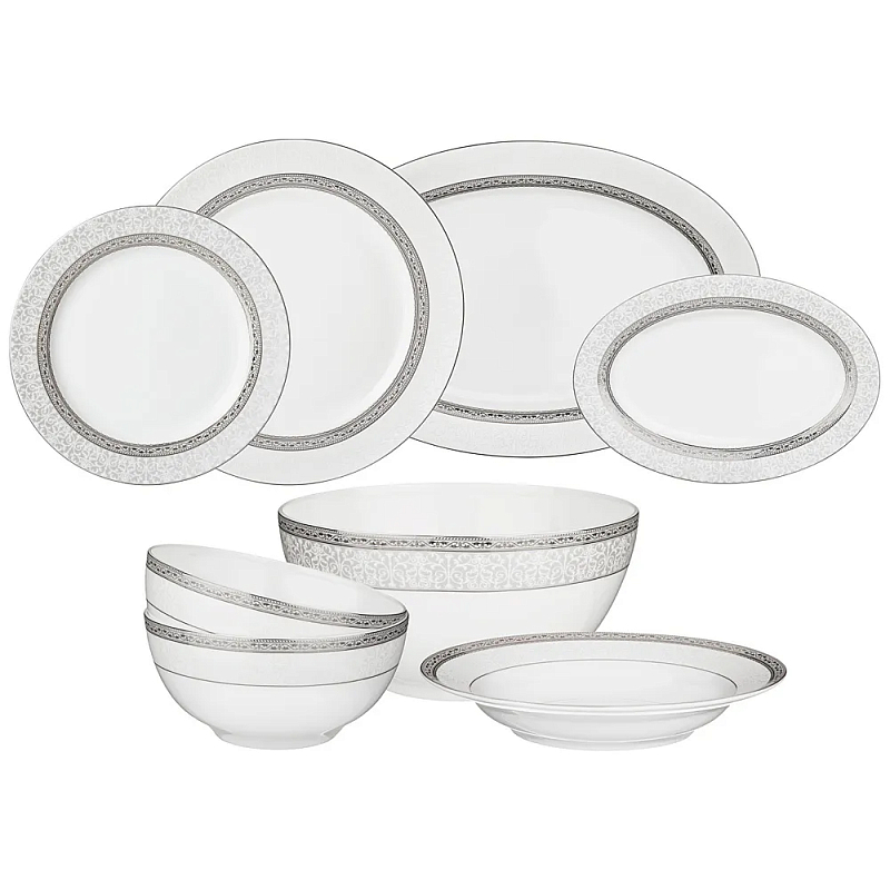 Обеденный сервиз белого цвета из фарфора на 6 персон 23 предмета Royal Porcelain Collection Белый Серый Обеденный сервиз белого цвета из фарфора на 6 персон 23 предмета Royal Porcelain Collection Белый Серый в Омске | Loft Concept