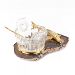 Икорница с ложкой с декором "Кадушка" с гравировкой на подставке из натурального камня Агат Decorative Cavair Dishes варинант исполнения - 3 | Loft Concept в Омске