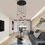 Люстра каскадная с черным круглым основанием 27 подвесов Celestial Waltz варинант исполнения - 5 | Loft Concept в Омске