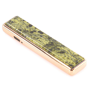 Зажигалка электронная с накладкой из натурального камня Змеевик и с USB проводом для зарядки Stone Lighters