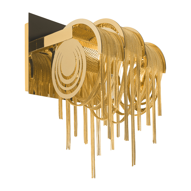 Бра с перфорированными металлическими дугами и цепочками 22 см Atlantis Chain Никель Золотой в Омске | Loft Concept 