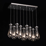 Люстра с 9-ю прозрачными плафонами из стекла в форме капли на прямоугольном потолочном основании цвета хром Lucid Rain  варинант исполнения - 3 | Loft Concept в Омске