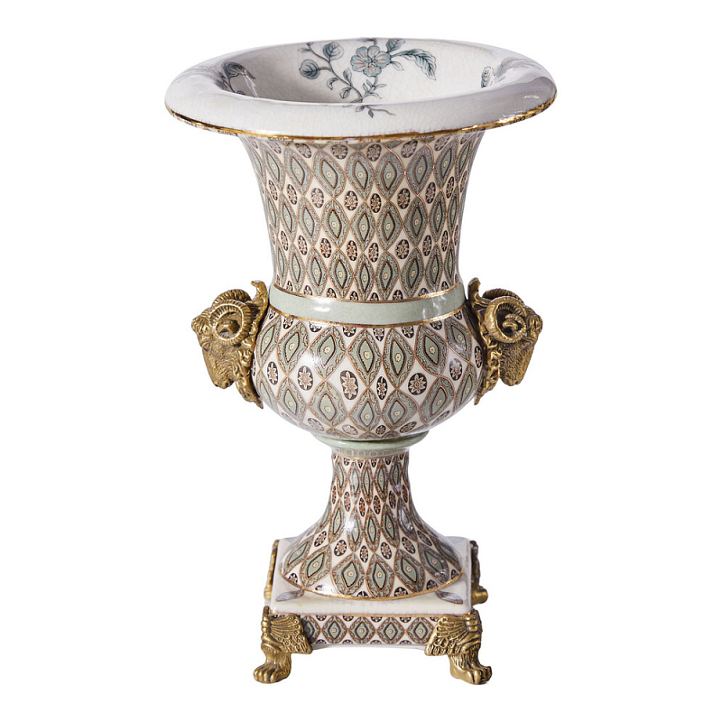 Ваза с овнами из фарфора с бронзовыми элементами Bronze Aries Бронза Мульти в Омске | Loft Concept 