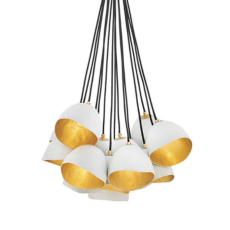 Люстра с 15-ю белыми  плафонами с золотой внутренней поверхностью Hinkley Белый Золотой Черный в Омске | Loft Concept 