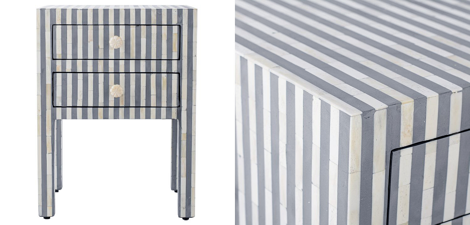 Тумбочка Indian striped Bone Inlay nightstand Тумбочка Indian striped Bone Inlay nightstand - Loft-Concept в Омске