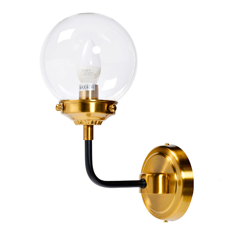 Бра БИСТРО Globe Clear Glass Single Sconce Brass  в Омске | Loft Concept 