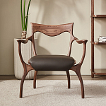 Стул деревянный с мягким сиденьем из коричневой натуральной кожи Moon Walnut Furniture варинант исполнения - 12 | Loft Concept в Омске