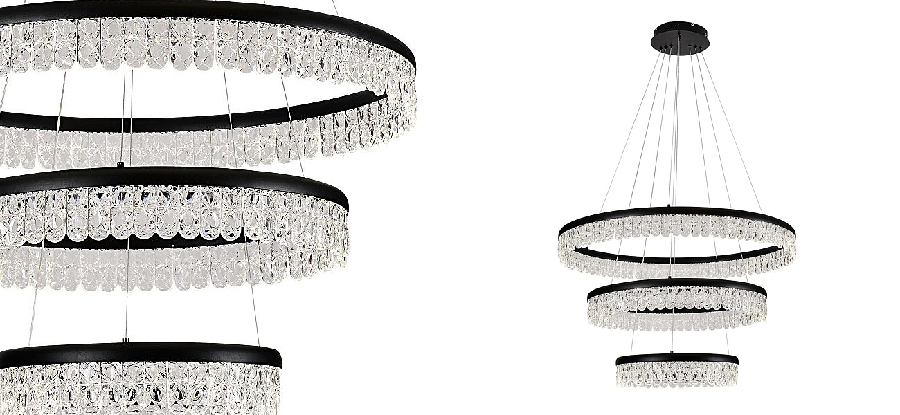 Светодиодная люстра из 3-х колец Pettico Black Светодиодная люстра из 3-х колец Pettico Black - Loft-Concept в Омске