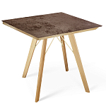 Стол обеденный с коричневой квадратной столешницей из керамики на четырех деревянных ножках Brown Ceramics варинант исполнения - 1 | Loft Concept в Омске