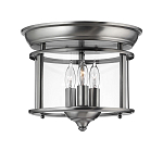 Потолочный светильник в форме фонаря с прозрачным цилиндрическим плафоном и тремя лампами в форме свечей Hinkley варинант исполнения - 1 | Loft Concept в Омске