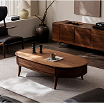 Кофейный стол овальный из дерева с 2-мя ящиками Coffee Walnut Table варинант исполнения - 1 | Loft Concept в Омске